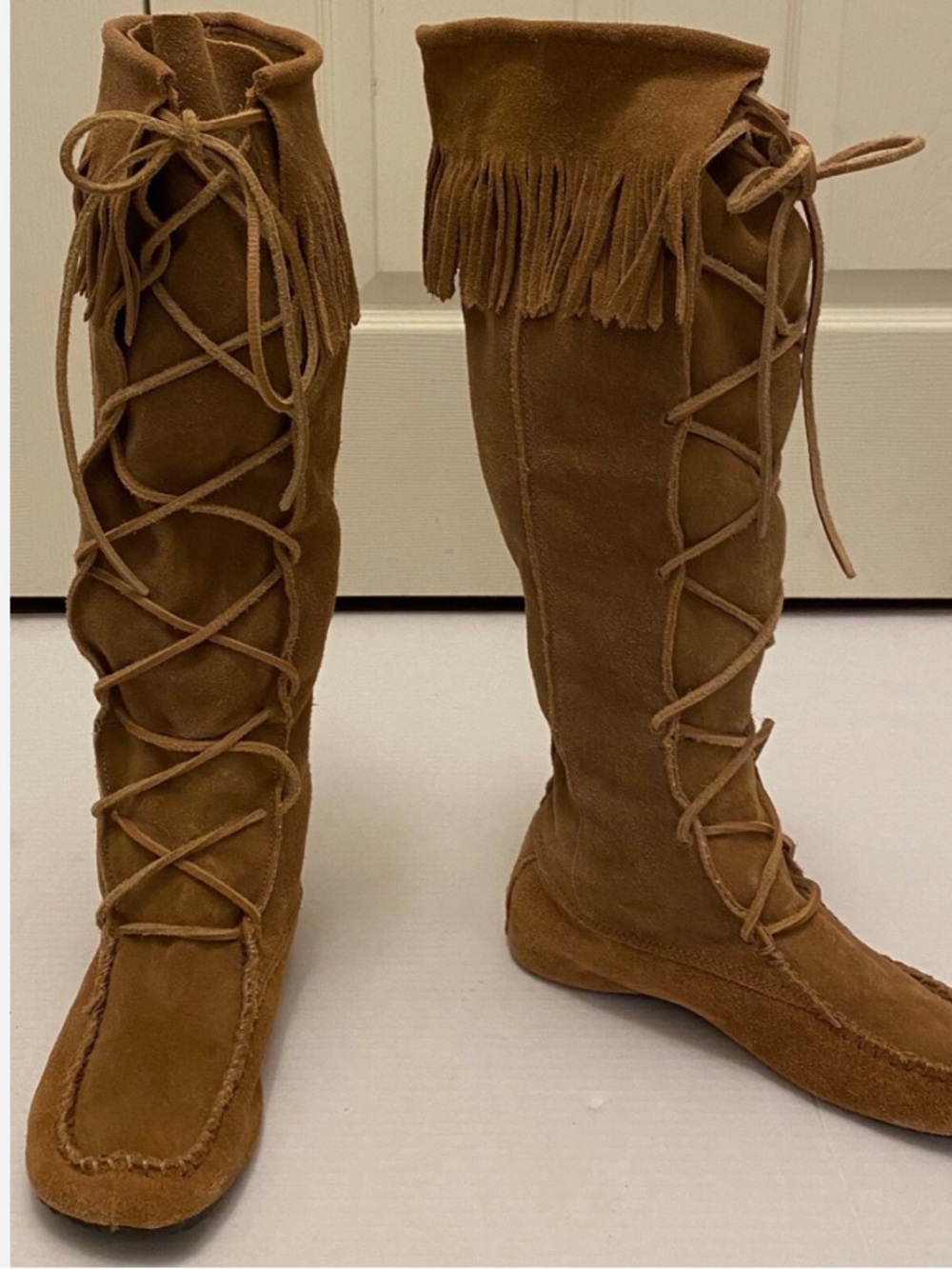 ALDO Brown Suede Fringe Lace-Up Knee Boots